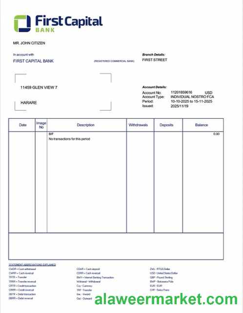 Zambia First Capital Bank account statement Word and PDF template